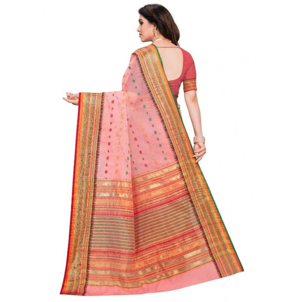 Clasymist Women's Kota Doria Cotton Woven Butta Saree With Blouse (Pink, 5-6 Mtrs)