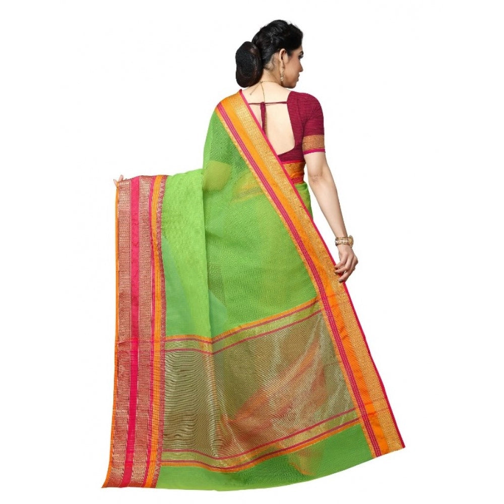 Clasymist Women's Kota Doria Cotton Border Saree With Blouse (Light Green, 5-6 Mtrs)