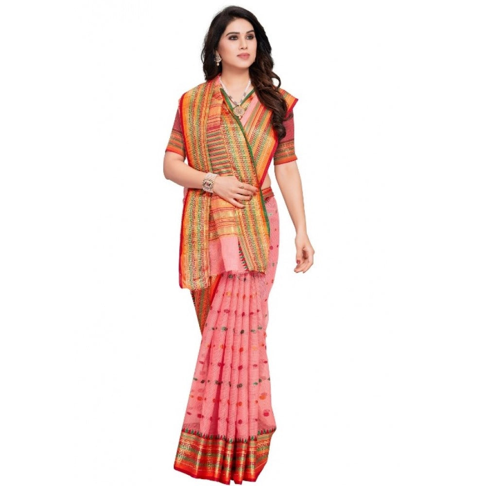 Clasymist Women's Kota Doria Cotton Woven Butta Saree With Blouse (Pink, 5-6 Mtrs)