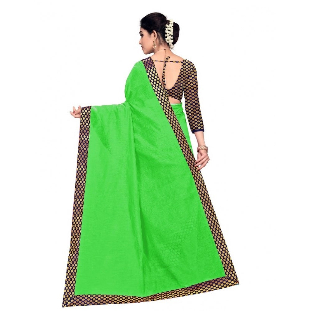 Clasymist Women's Chanderi Cotton Lace Border Saree With Blouse (Green, 5-6 Mtrs)