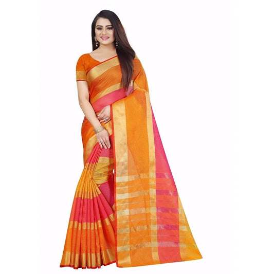 Clasymist Women's Kota Doria Cotton Plain Saree With Blouse (Multicolor, 5-6 Mtrs)