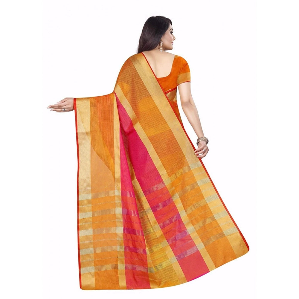 Clasymist Women's Kota Doria Cotton Plain Saree With Blouse (Multicolor, 5-6 Mtrs)