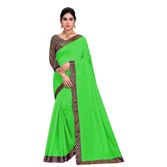 Clasymist Women's Chanderi Cotton Lace Border Saree With Blouse (Green, 5-6 Mtrs)