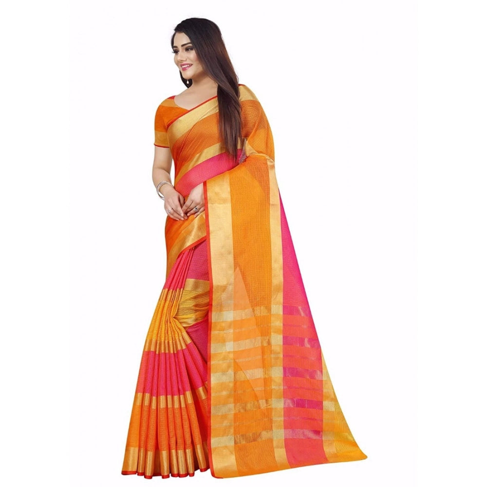 Clasymist Women's Kota Doria Cotton Plain Saree With Blouse (Multicolor, 5-6 Mtrs)