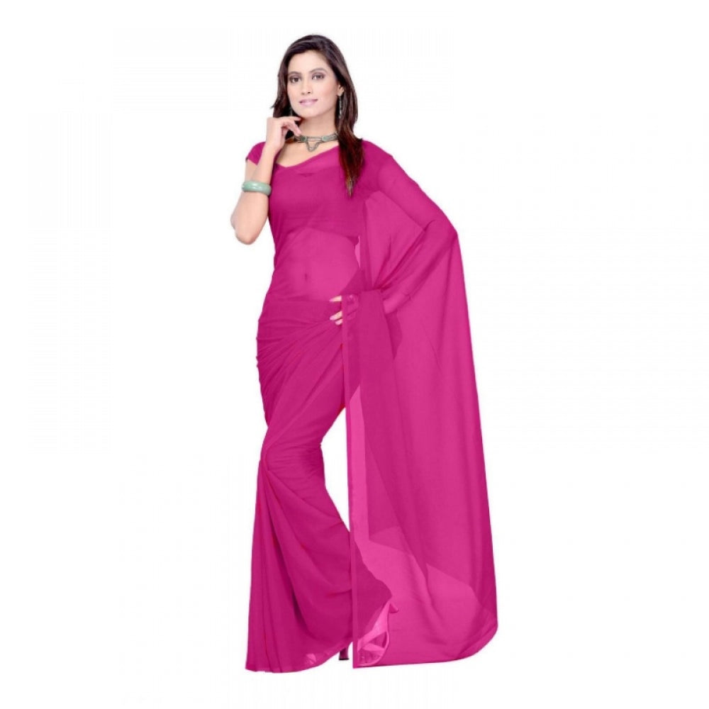 Clasymist Women's Georgette Plain Saree With Blouse (Wine, 5-6 Mtrs)