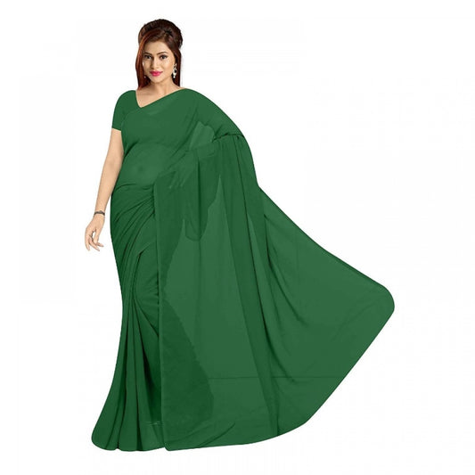 Clasymist Women's Georgette Plain Saree With Blouse (Dark Green, 5-6 Mtrs)