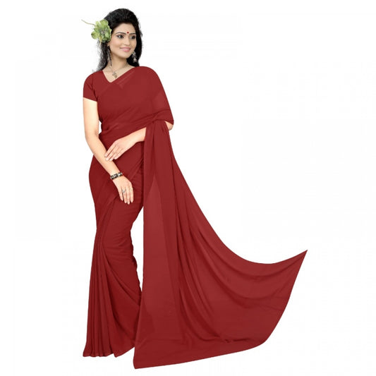 Clasymist Women's Georgette Plain Saree With Blouse (Maroon, 5-6 Mtrs)