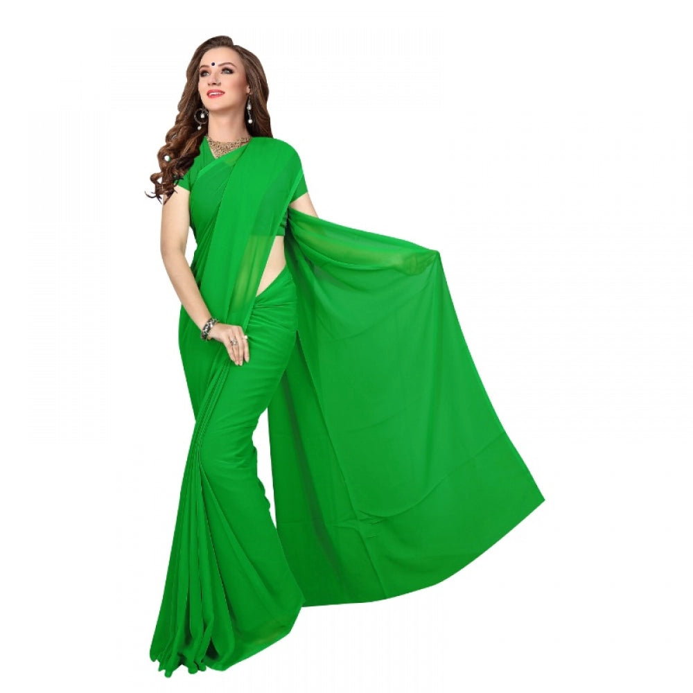 Clasymist Women's Georgette Plain Saree With Blouse (Dark Green, 5-6 Mtrs)