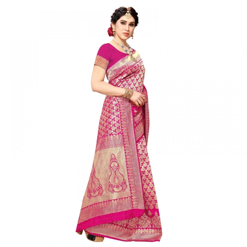 Clasymist Women's Jacquard Silk Kanjivaram Jacquard Silk Saree With Blouse (Pink, 5-6 Mtrs)