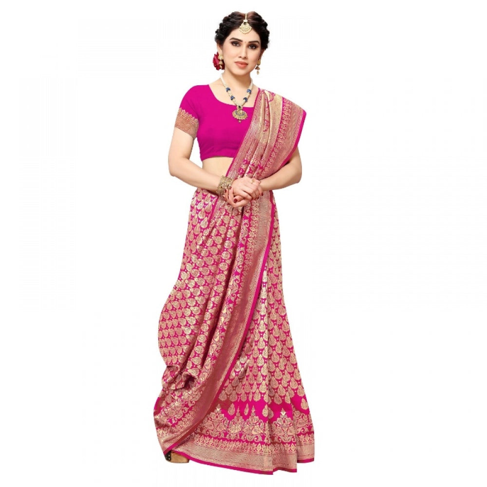 Clasymist Women's Jacquard Silk Kanjivaram Jacquard Silk Saree With Blouse (Pink, 5-6 Mtrs)