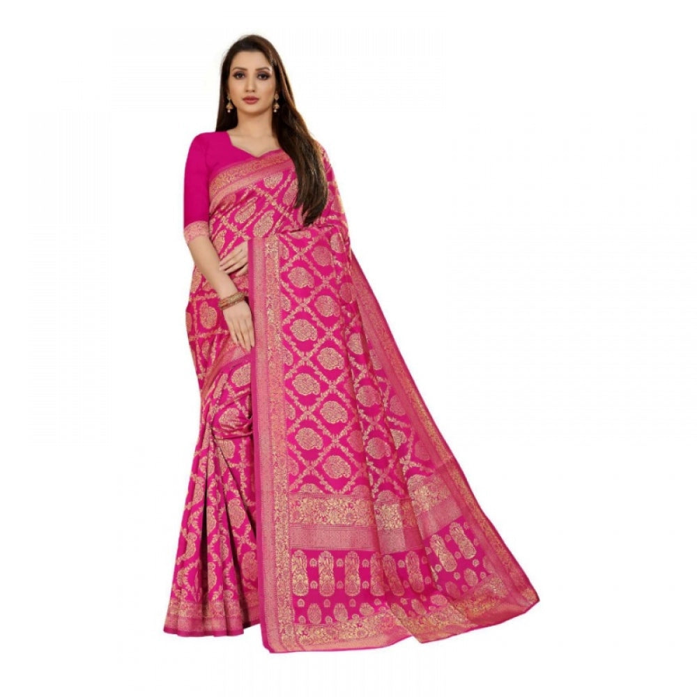 Clasymist Women's Jacquard Silk Kanjivaram Jacquard Silk Saree With Blouse (Pink, 5-6 Mtrs)