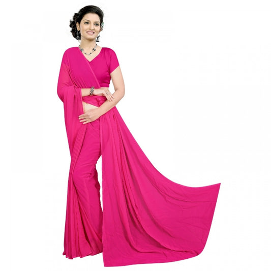 Clasymist Women's Georgette Plain Saree With Blouse (Pink, 5-6 Mtrs)