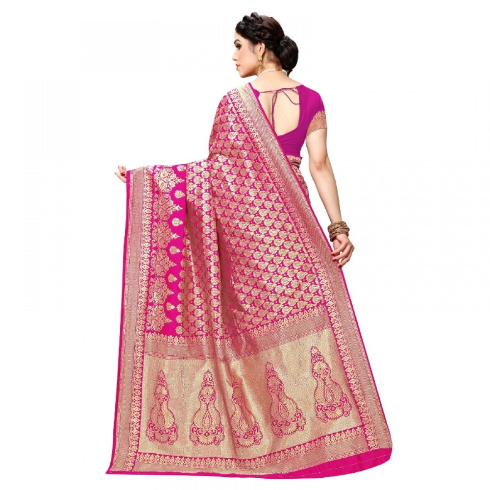 Clasymist Women's Jacquard Silk Kanjivaram Jacquard Silk Saree With Blouse (Pink, 5-6 Mtrs)