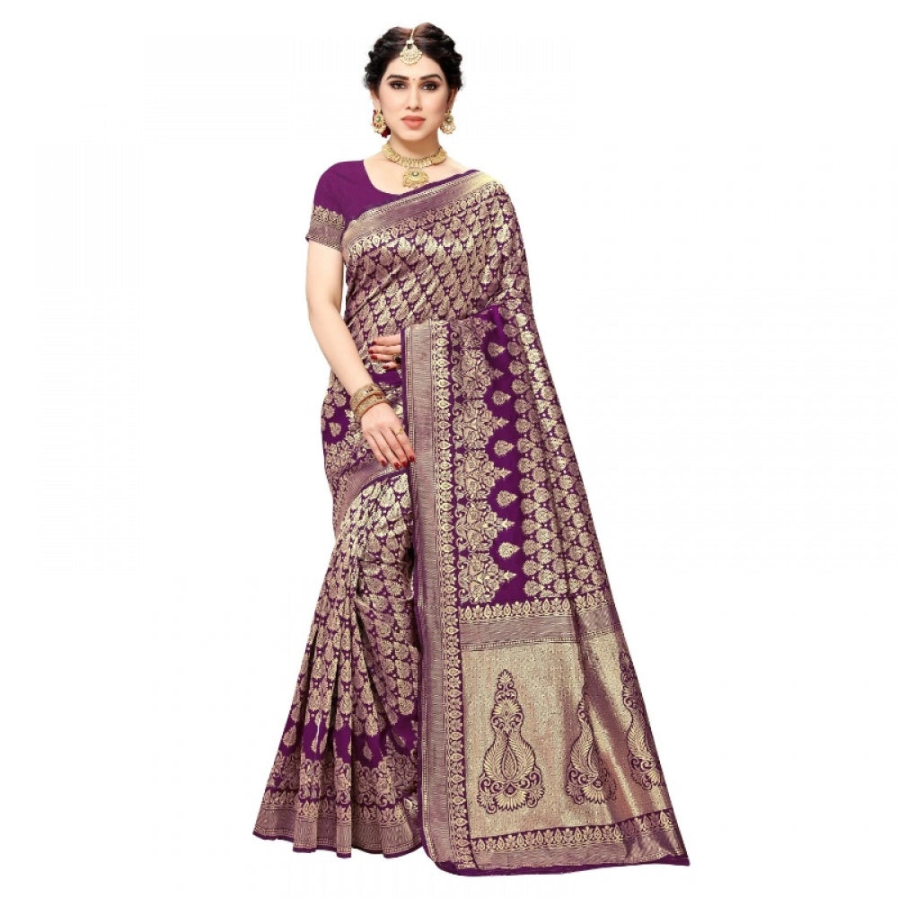 Clasymist Women's Jacquard Silk Kanjivaram Jacquard Silk Saree With Blouse (Jamli, 5-6 Mtrs)