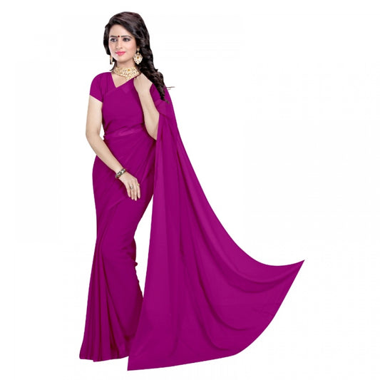 Clasymist Women's Georgette Plain Saree With Blouse (Jamli, 5-6 Mtrs)