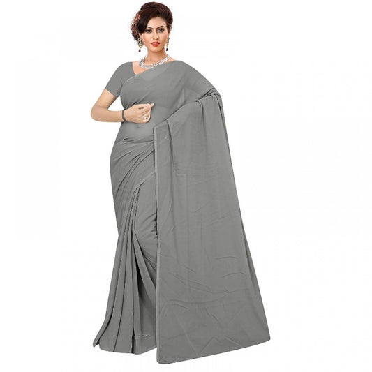 Clasymist Women's Georgette Plain Saree With Blouse (Grey, 5-6 Mtrs)