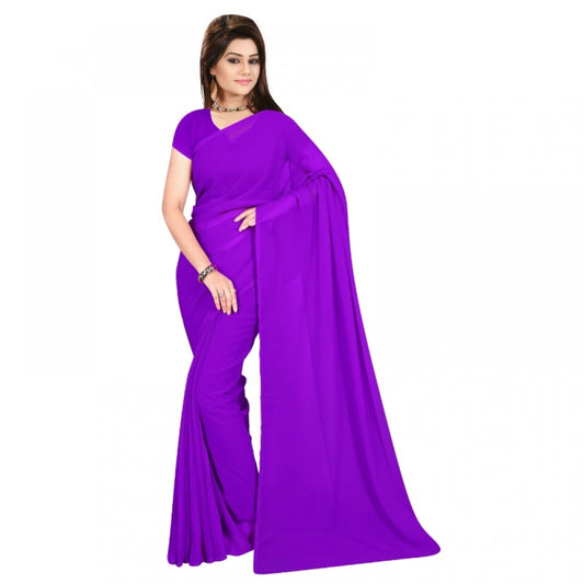 Clasymist Women's Georgette Plain Saree With Blouse (Purple, 5-6 Mtrs)