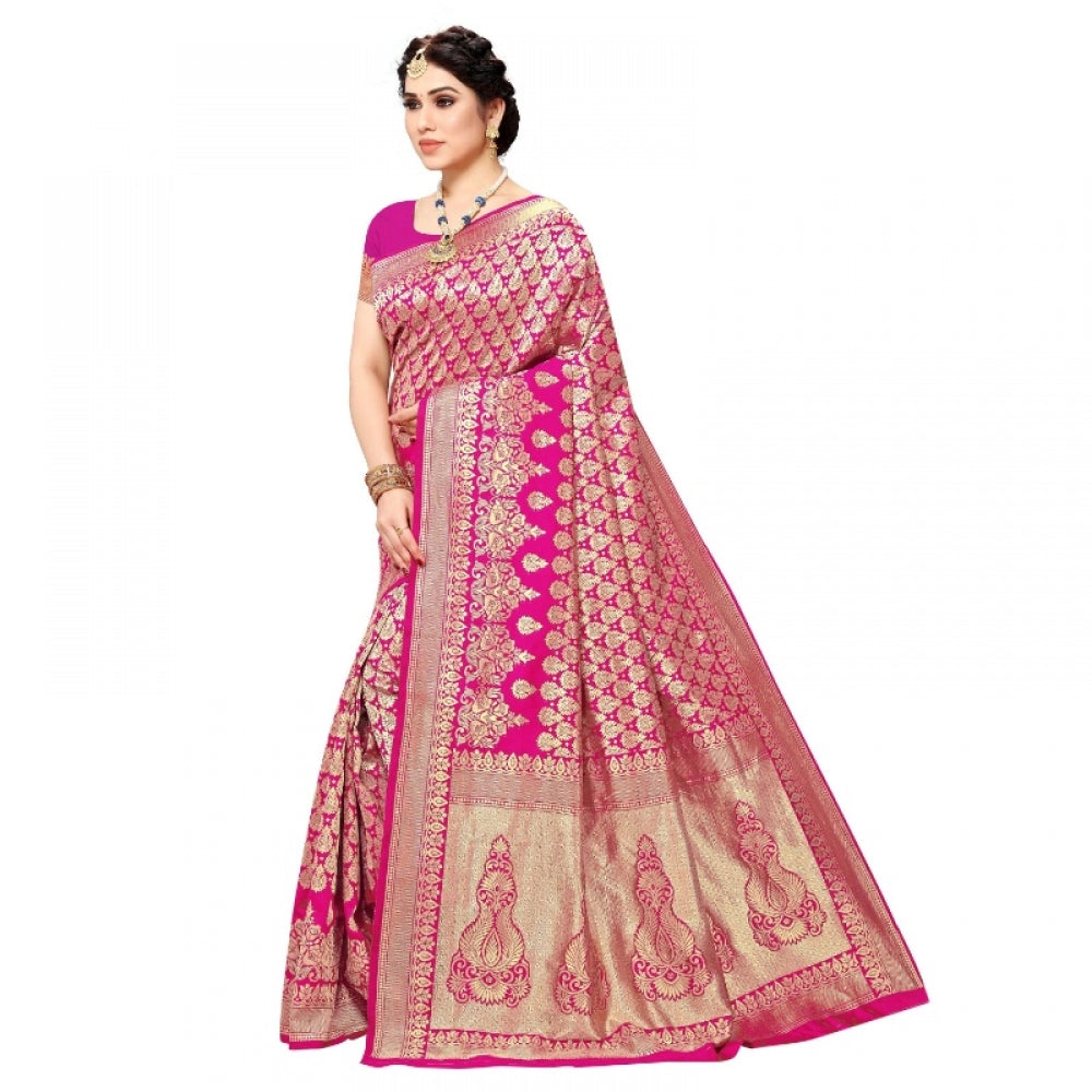 Clasymist Women's Jacquard Silk Kanjivaram Jacquard Silk Saree With Blouse (Pink, 5-6 Mtrs)