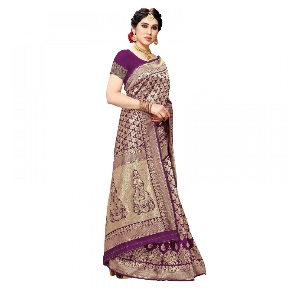 Clasymist Women's Jacquard Silk Kanjivaram Jacquard Silk Saree With Blouse (Jamli, 5-6 Mtrs)