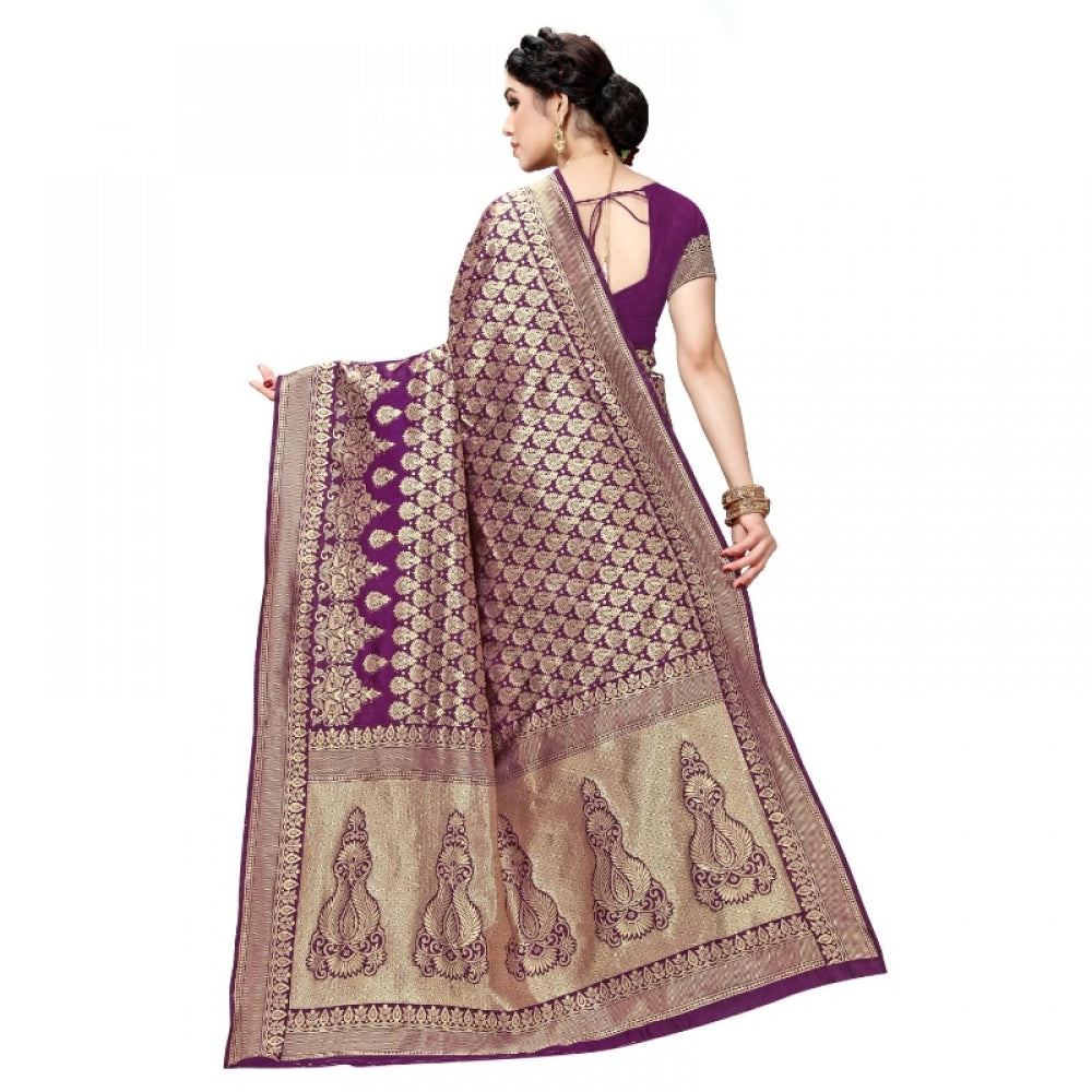 Clasymist Women's Jacquard Silk Kanjivaram Jacquard Silk Saree With Blouse (Jamli, 5-6 Mtrs)