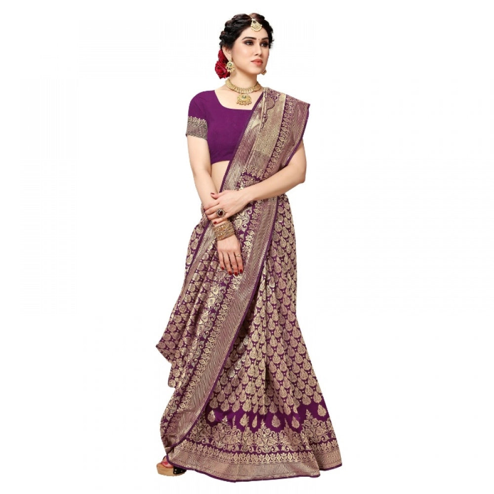 Clasymist Women's Jacquard Silk Kanjivaram Jacquard Silk Saree With Blouse (Jamli, 5-6 Mtrs)