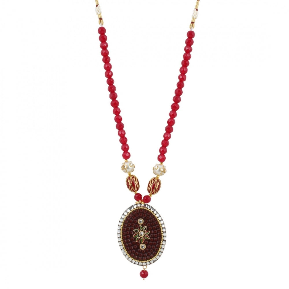 Clasymist Women's Stylish Maroon Golde Plated Traditional Kundan Necklace Set with Earrings (Color: Red)