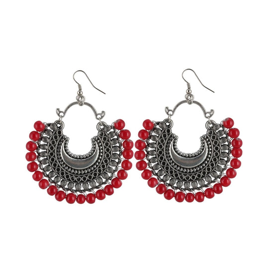 Clasymist Women's Silver Plated Hook Dangler Hanging Beads Earring (Color: Red)