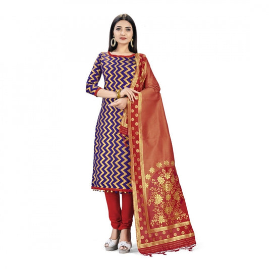 Clasymist Banarasi Silk Unstitched Salwar-Suit Material Premium Quality With Dupatta (Color: Navy Blue)