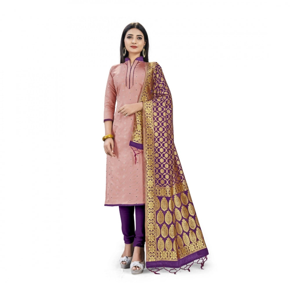 Clasymist Banarasi Silk Unstitched Salwar-Suit Material Premium Quality With Dupatta (Color: Peach)