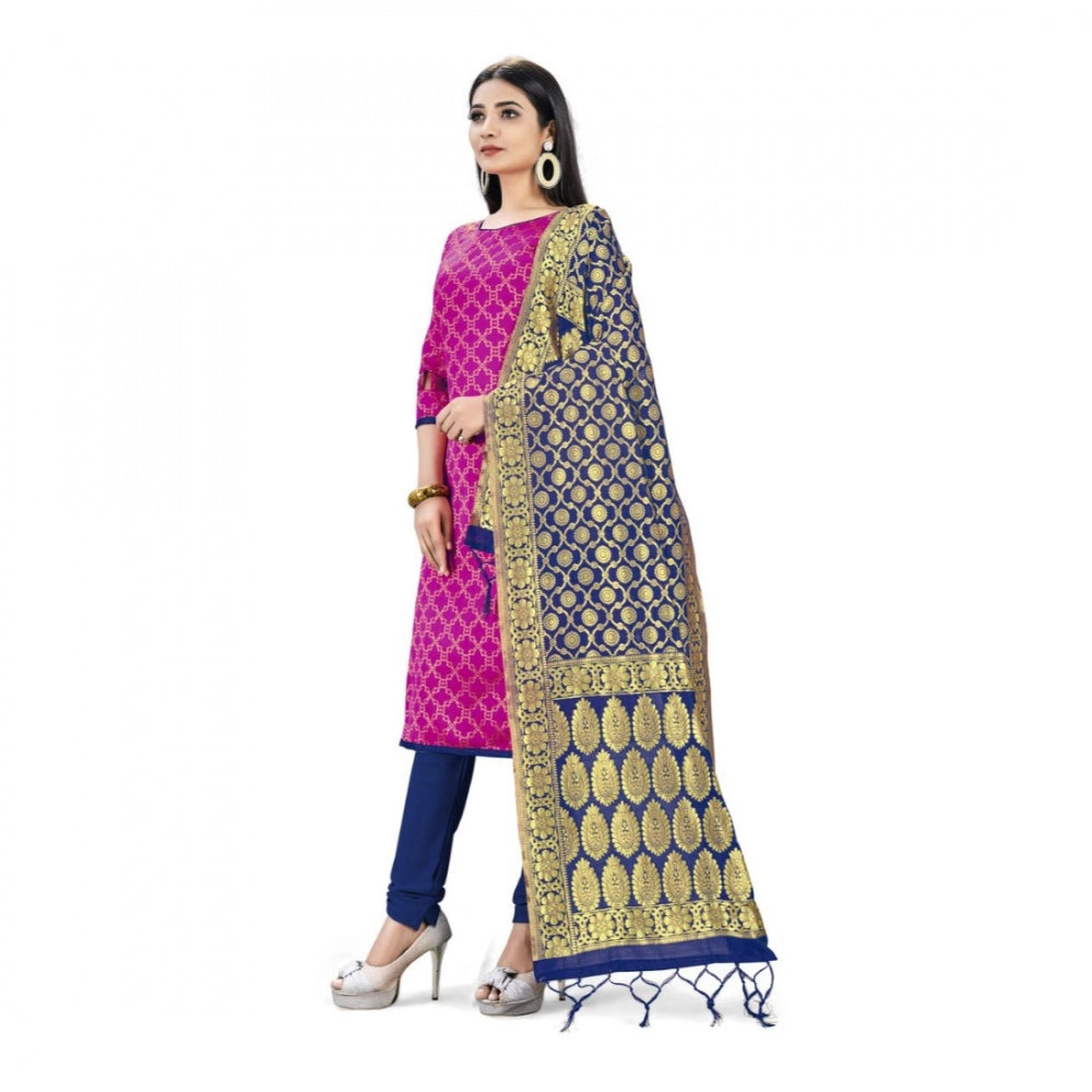 Clasymist Banarasi Silk Unstitched Salwar-Suit Material Premium Quality With Dupatta (Color: Pink)