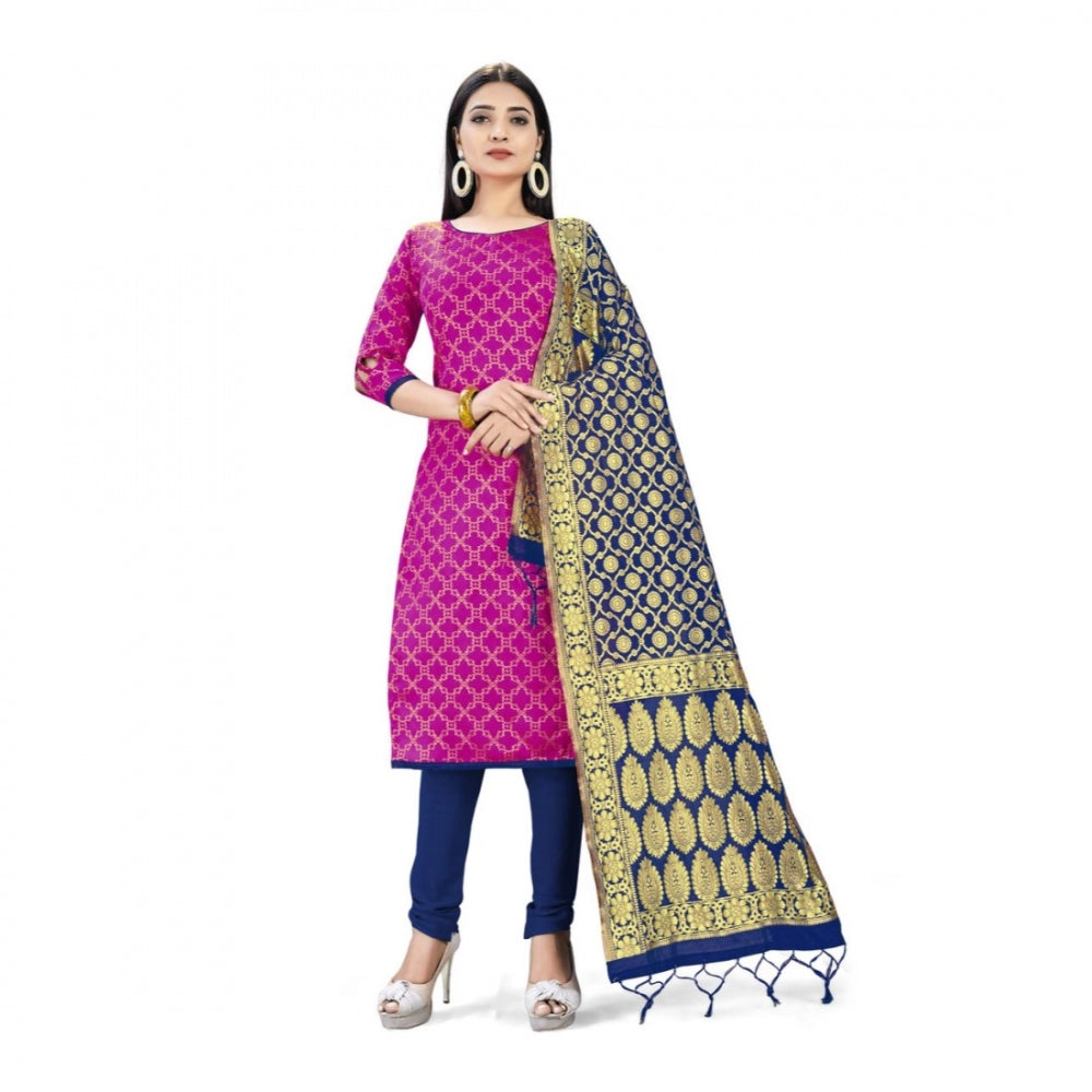 Clasymist Banarasi Silk Unstitched Salwar-Suit Material Premium Quality With Dupatta (Color: Pink)