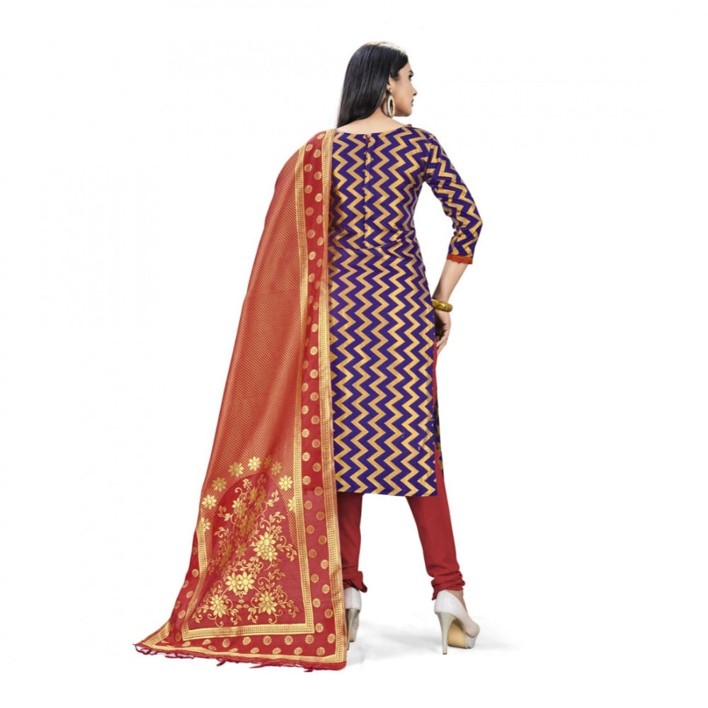 Clasymist Banarasi Silk Unstitched Salwar-Suit Material Premium Quality With Dupatta (Color: Navy Blue)