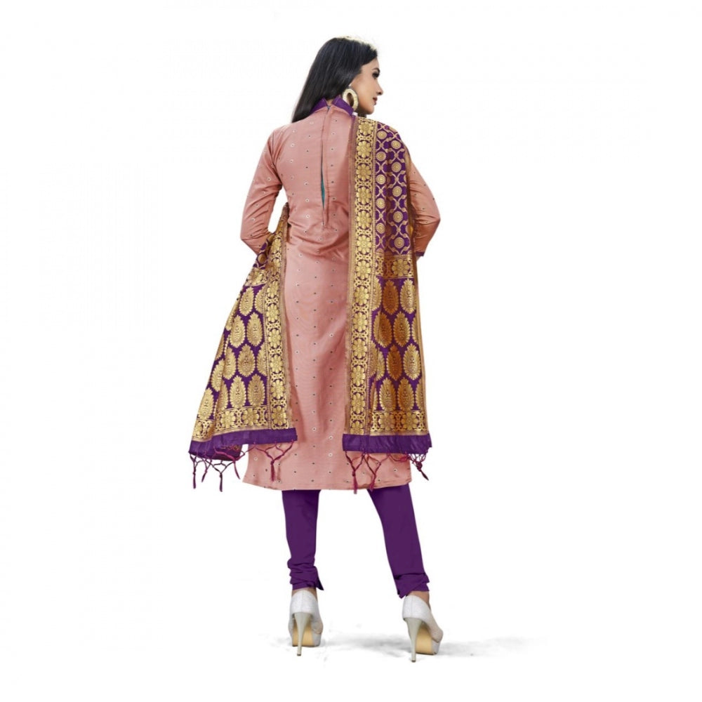 Clasymist Banarasi Silk Unstitched Salwar-Suit Material Premium Quality With Dupatta (Color: Peach)