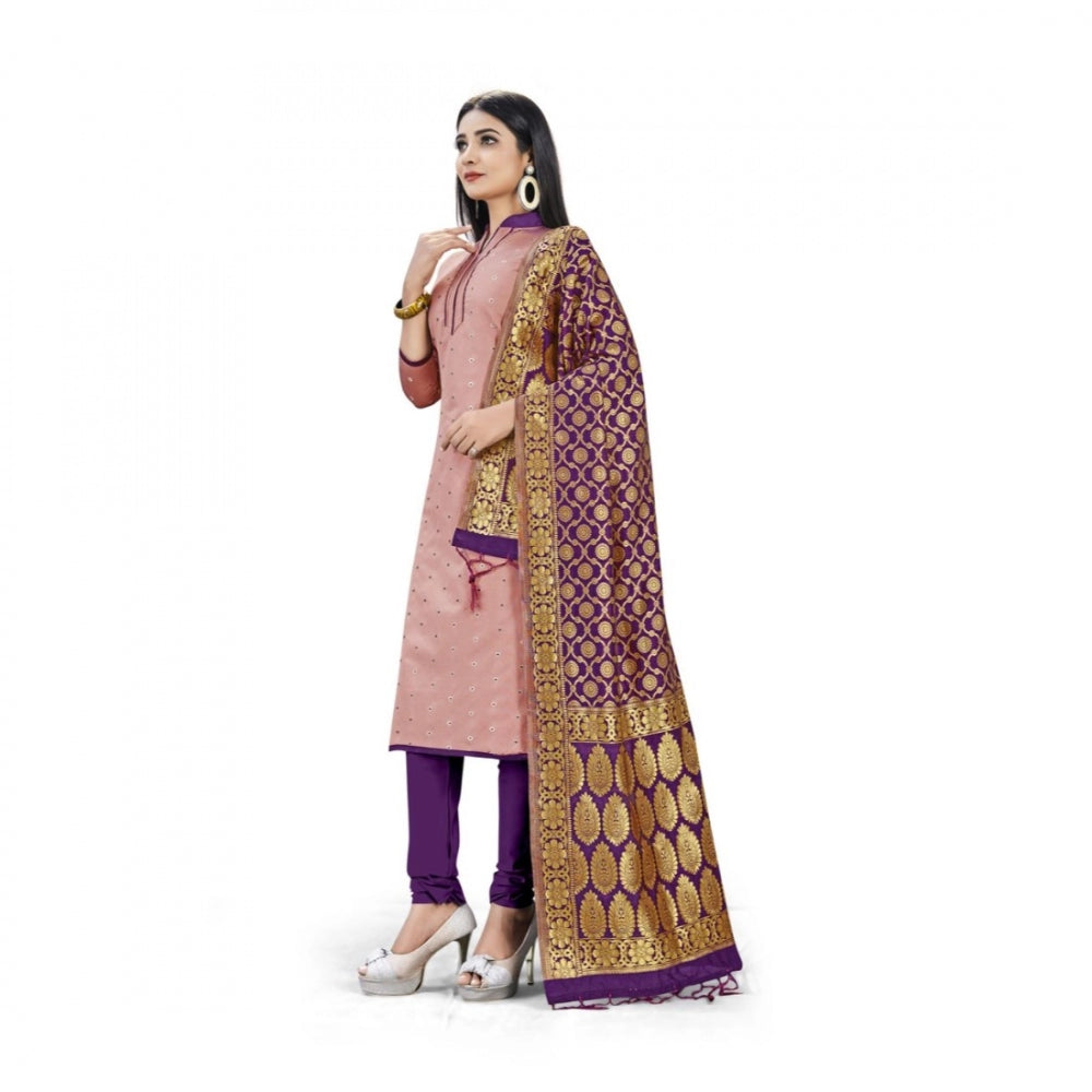 Clasymist Banarasi Silk Unstitched Salwar-Suit Material Premium Quality With Dupatta (Color: Peach)