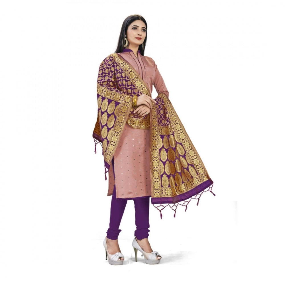 Clasymist Banarasi Silk Unstitched Salwar-Suit Material Premium Quality With Dupatta (Color: Peach)