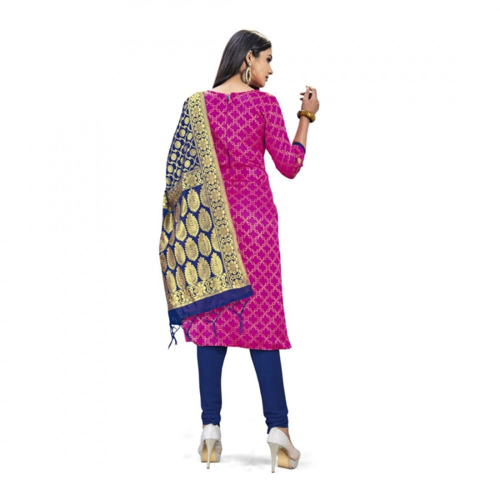 Clasymist Banarasi Silk Unstitched Salwar-Suit Material Premium Quality With Dupatta (Color: Pink)