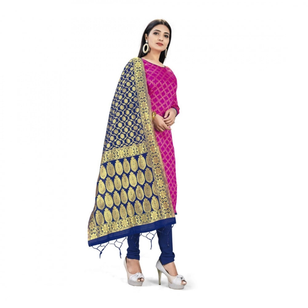 Clasymist Banarasi Silk Unstitched Salwar-Suit Material Premium Quality With Dupatta (Color: Pink)