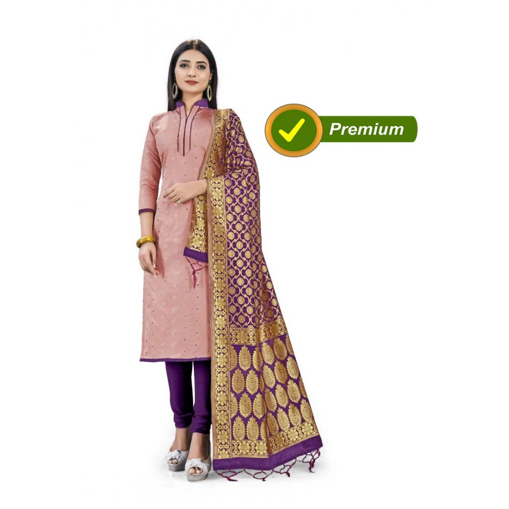 Clasymist Banarasi Silk Unstitched Salwar-Suit Material Premium Quality With Dupatta (Color: Peach)