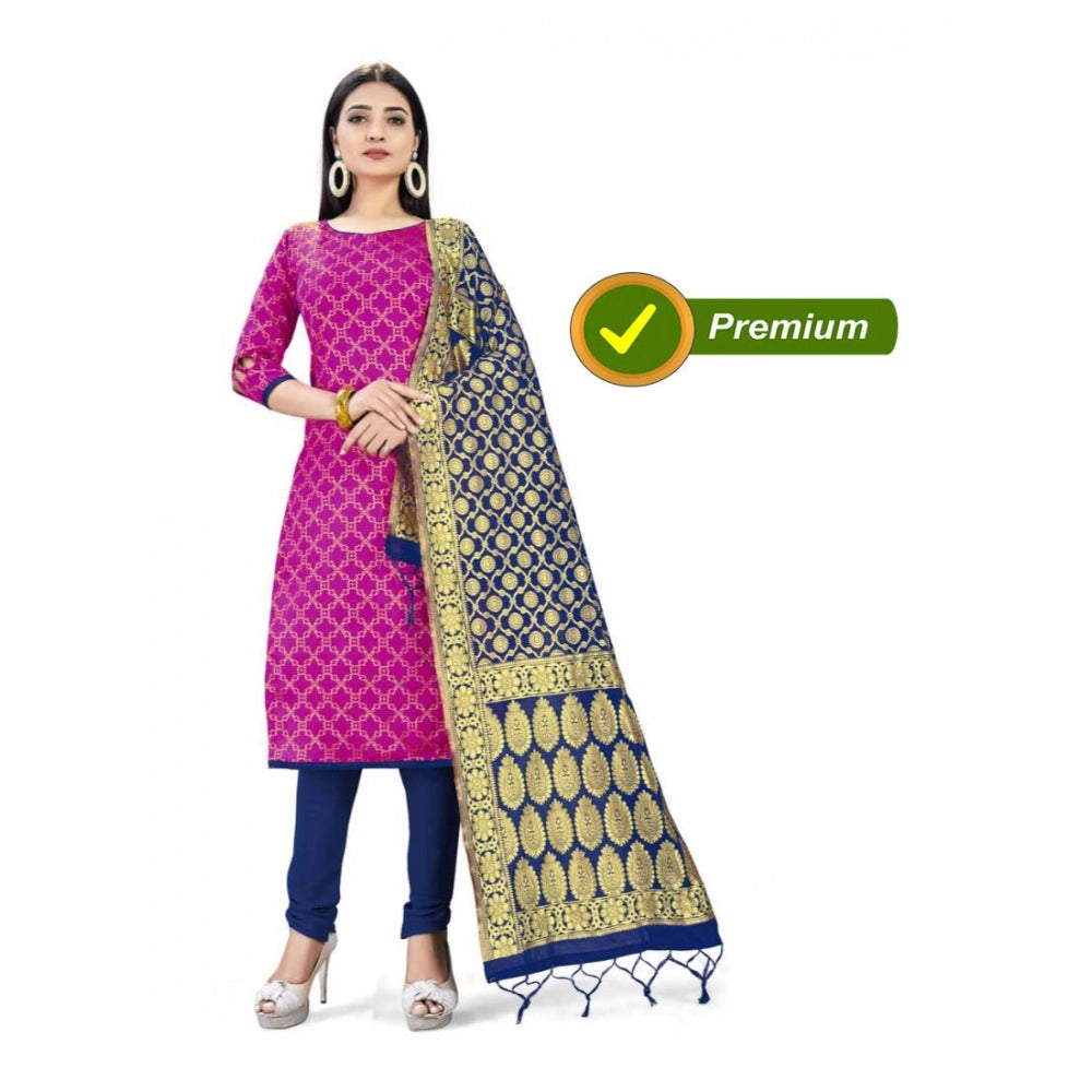 Clasymist Banarasi Silk Unstitched Salwar-Suit Material Premium Quality With Dupatta (Color: Pink)