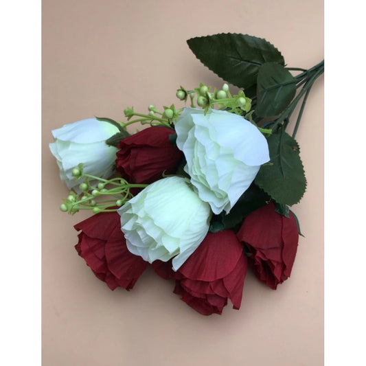 Clasymist Artificial Rose Flowers Bunch Bouquet Of 7 Roses For Home Decoration (Color: Multi, Material: Silk Polyester)