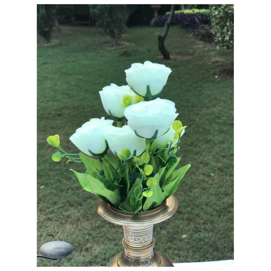 Clasymist Artificial Flowers Bunch Bouquet Of 6 Garden Roses For Home Decoration (Color: White, Material: Silk Polyester)