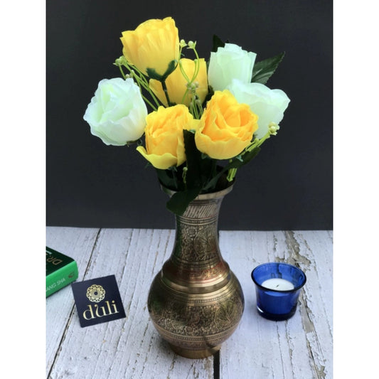 Clasymist Artificial Rose Flowers Bunch Bouquet Of 7 Roses For Home Decoration (Color: Yellow, Material: Silk Polyester)