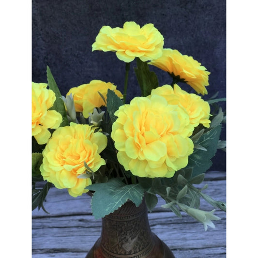 Clasymist Artificial Flowers Bunch Bouquet Of 5 Marigold Genda Flowers For Home Decoration (Color: Yellow, Material: Silk Polyester)