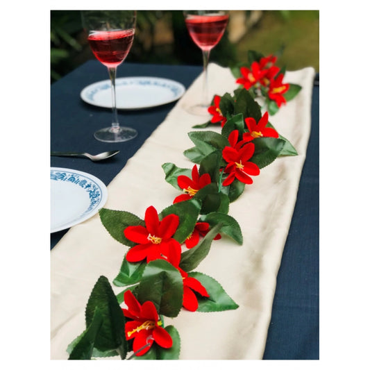 Clasymist Artificial Lily Flower Vine Creeper With Big Green Leaves And 22 Lily Flowers For Home Decoraton (Color: Red, Material: Silk Polyester)