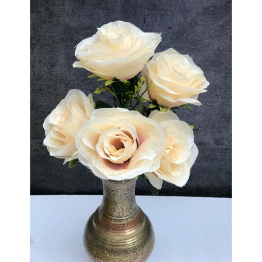 Clasymist Artificial Flowers Bunch Bouquet Of 5 Champagne Roses For Home Decoration (Color: Cream, Material: Silk Polyester)