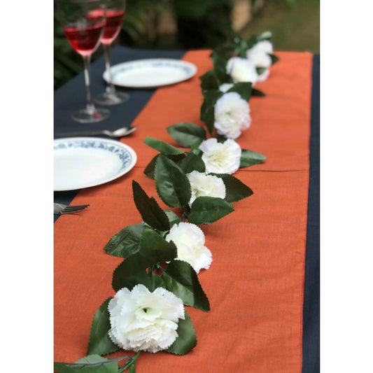 Clasymist Artificial White Carnation Flower Vine Creeper With Big Green Leaves (Color: White, Material: Silk Polyester)