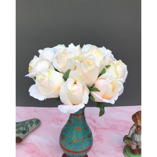 Clasymist Artificial Rose Flowers Bunch Bouquet Of 13 Roses For Home Decoration (Color: Cream, Material: Silk Polyester)