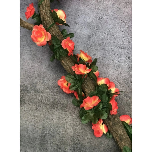 Clasymist Artificial Orange Rose Vine Flowers Plants Artificial Flower Creeper Hanging Rose For Home Decoration (Color: Orange, Material: Silk Polyester)