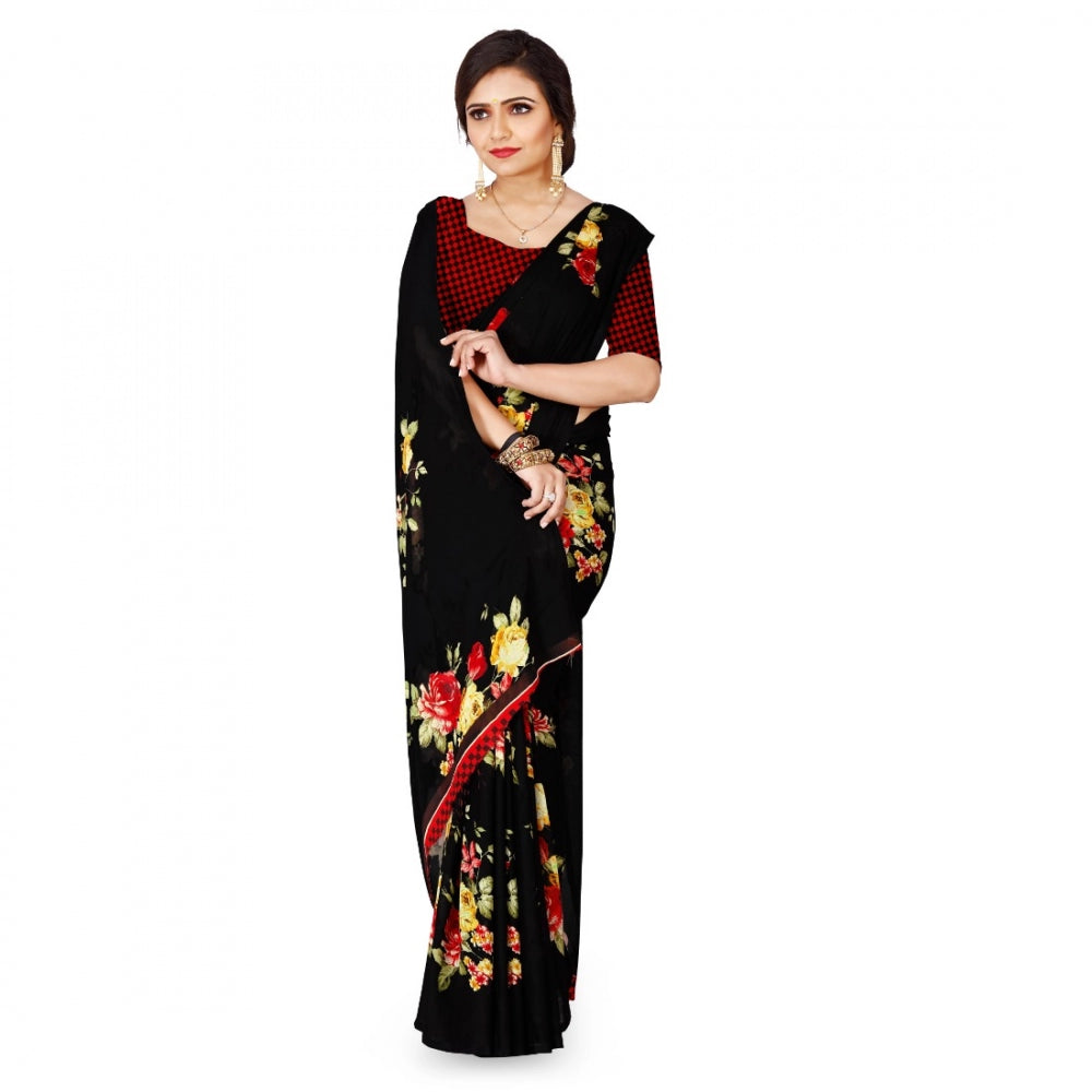 Clasymist Women's Faux Georgette Saree With Blouse (Black, 5-6Mtrs)