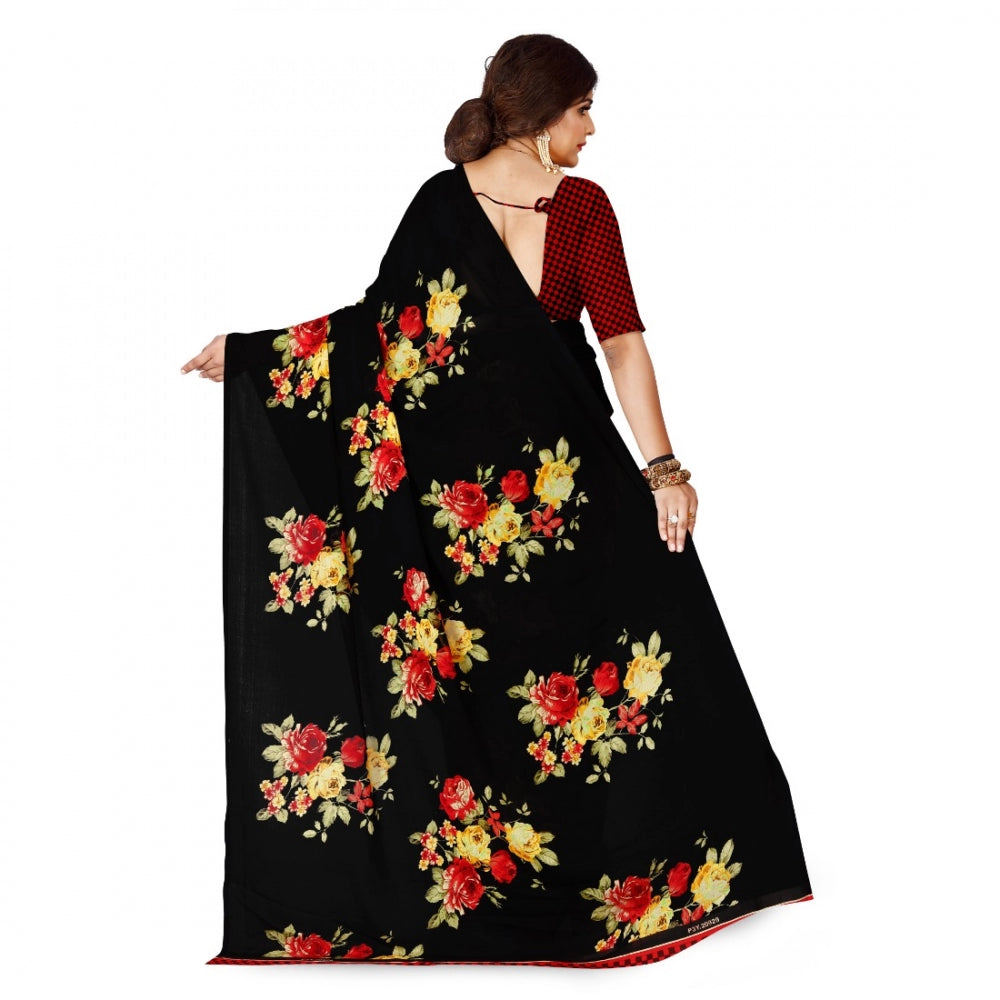 Clasymist Women's Faux Georgette Saree With Blouse (Black, 5-6Mtrs)